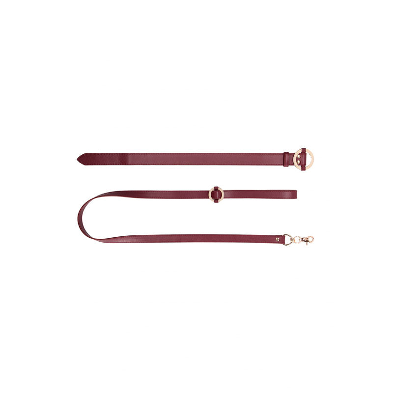 OUCH! Halo - Collar With Leash - Burgundy Restraint Shots Toys
