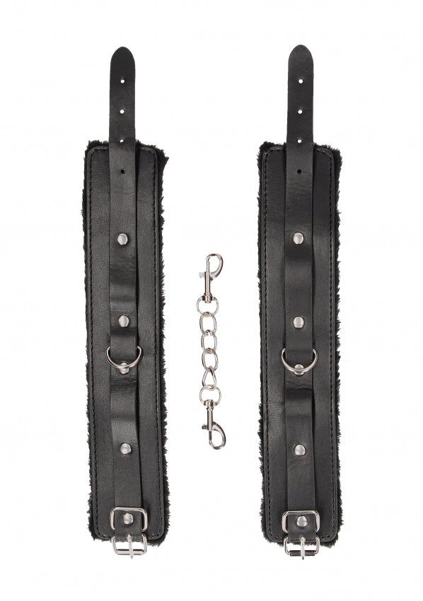 Ouch Black & White Plush Bonded Leather Ankle Cuffs - Club X