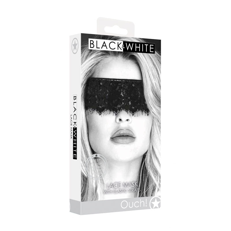 OUCH! Black & White Lace Mask With Elastic Straps - Black Eye Restraint Black - Club X