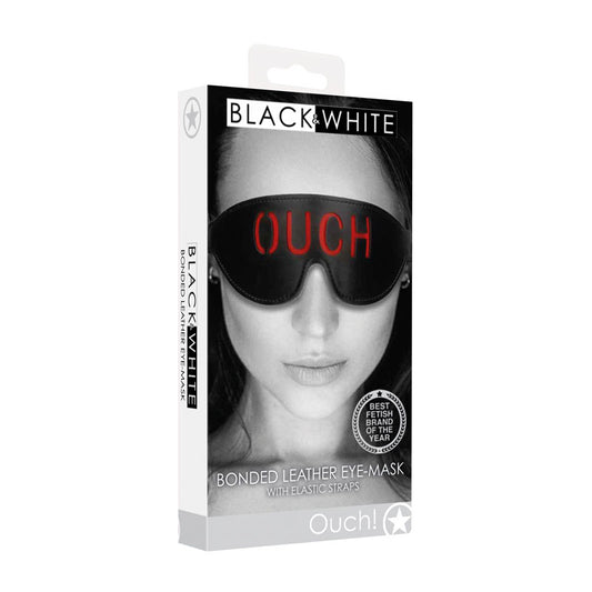 OUCH! Black & White Bonded Leather Eye-Mask ''Ouch'' - Black Eye Restraint Black - Club X