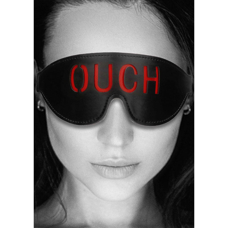 OUCH! Black & White Bonded Leather Eye-Mask ''Ouch'' - Black Eye Restraint Shots Toys