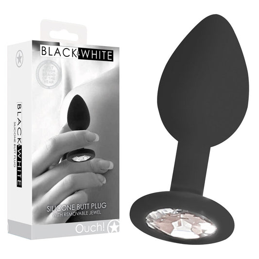 OUCH! Black & White Silicone Butt Plug with Removable Jewel - Black 7.3 cm Butt Plug Black - Club X