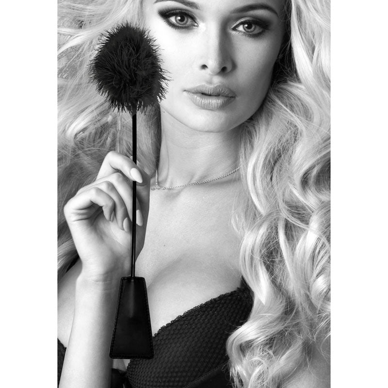 OUCH! Black & White Crop with Feather Tickler - Black 44 cm Feather Crop Shots Toys