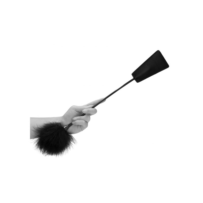 OUCH! Black & White Crop with Feather Tickler - Black 44 cm Feather Crop Shots Toys