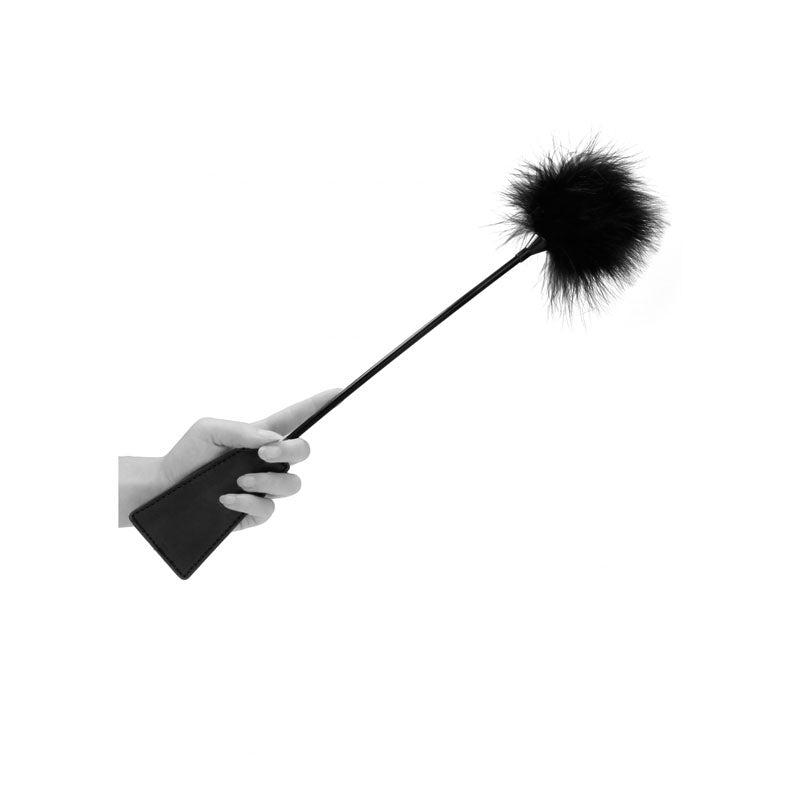 OUCH! Black & White Crop with Feather Tickler - Black 44 cm Feather Crop Shots Toys
