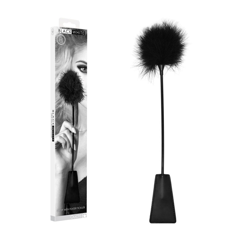 OUCH! Black & White Crop with Feather Tickler - Black 44 cm Feather Crop Shots Toys