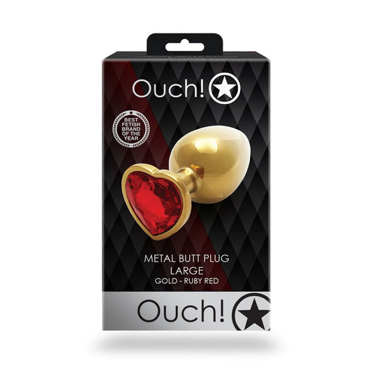 OUCH! Heart Gem Gold Butt Plug - Large - Gold 9.3 cm Large Butt Plug with Heart Gem Base Gold - Club X