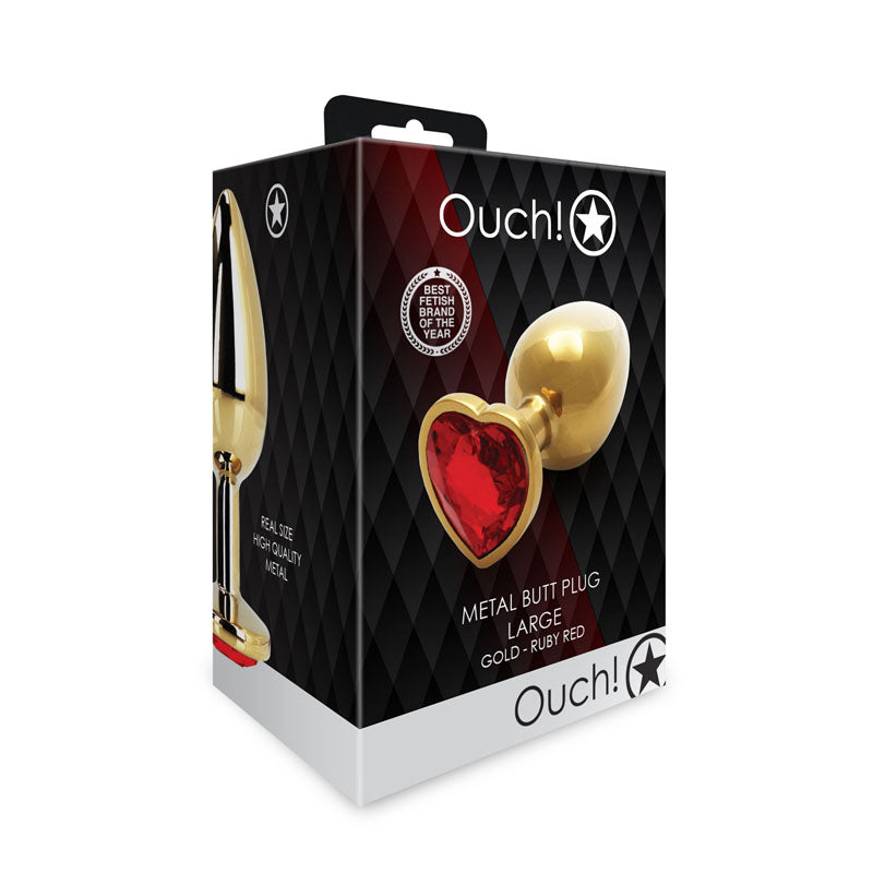 OUCH! Heart Gem Gold Butt Plug - Large - Gold 9.3 cm Large Butt Plug with Heart Gem Base Shots Toys