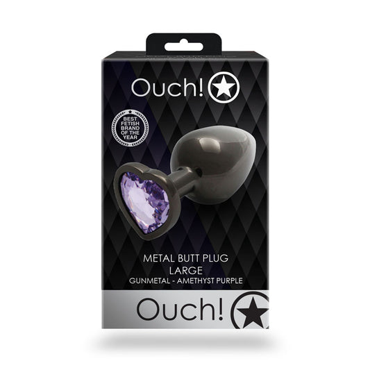 OUCH! Heart Gem Gunmetal Butt Plug - Large - Gunmetal 9.3 cm Large Butt Plug with Heart Gem Base Grey - Club X