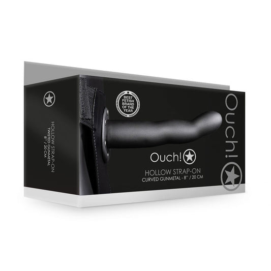 OUCH! Curved Hollow Strap-on - 8in/20cm - Gunmetal Grey 20 cm Hollow Strap-On Grey - Club X