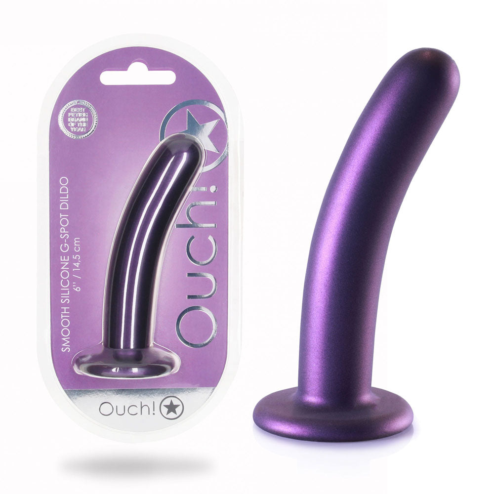 OUCH! Smooth Silicone G-Spot Dildo - 6'' / 14.5 cm - Metallic Purple 14.5 cm Dildo Shots Toys