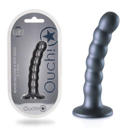 OUCH! Beaded Silicone G-Spot Dildo - 5'' / 13cm - Gunmetal 13 cm Dildo Shots Toys