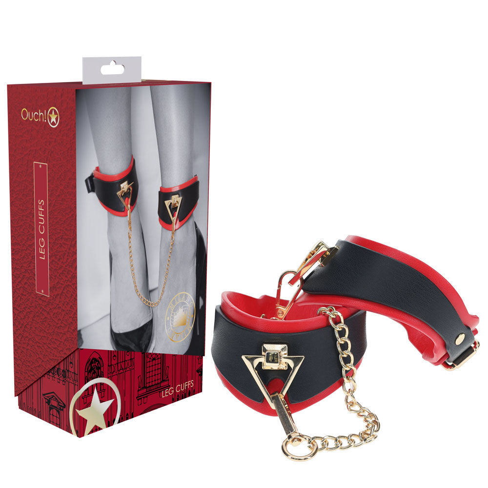 OUCH! Milan Collection - Leg Cuffs - Black/Red Restraints Shots Toys