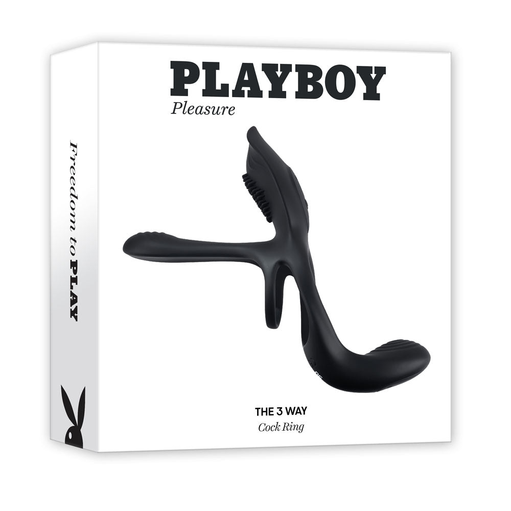 Playboy Pleasure The 3 Way - Black USB Rechargeable Vibrating Cock Ring with Wireless Remote Playboy Pleasure
