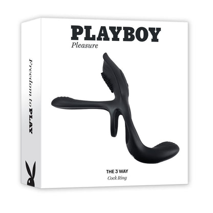 Playboy Pleasure The 3 Way - Black USB Rechargeable Vibrating Cock Ring with Wireless Remote Playboy Pleasure