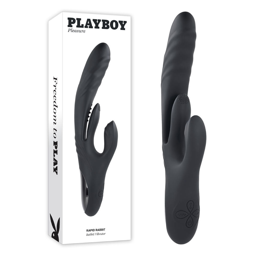 Playboy Pleasure RAPID RABBIT - Black 26.4 cm USB Rechargeable Rabbit Vibrator Playboy Pleasure
