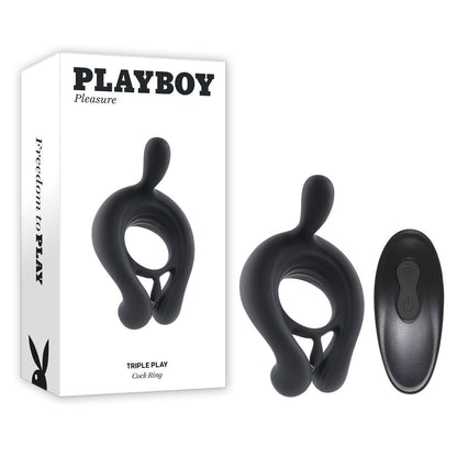 Playboy Pleasure TRIPLE PLAY - Black USB Rechargeable Cock Ring with Wireless Remote Playboy Pleasure