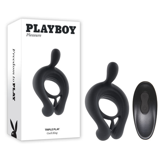 Playboy Pleasure TRIPLE PLAY - Black USB Rechargeable Cock Ring with Wireless Remote Playboy Pleasure