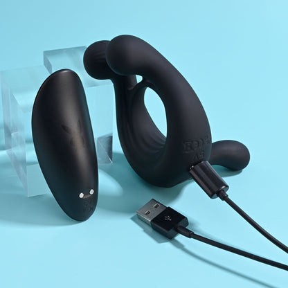 Playboy Pleasure TRIPLE PLAY - Black USB Rechargeable Cock Ring with Wireless Remote Playboy Pleasure