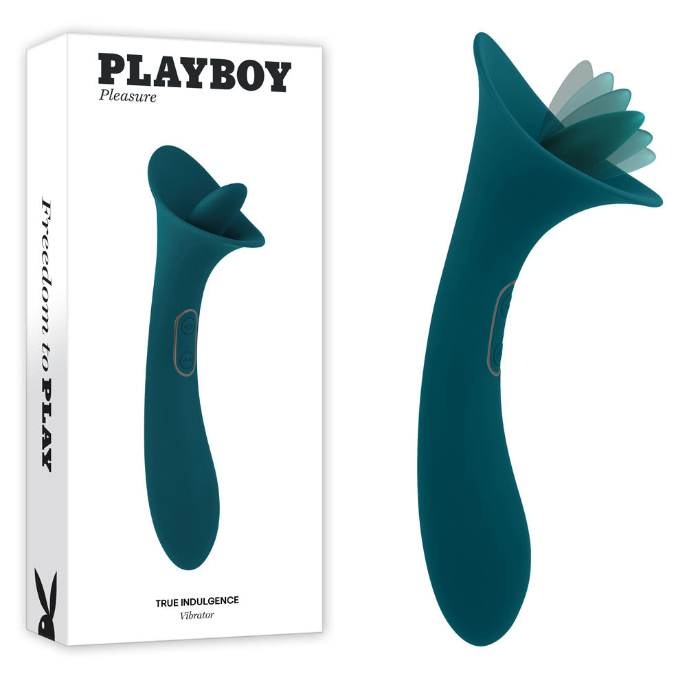 Playboy Pleasure TRUE INDULGENCE - Teal 21.3 cm USB Rechargeable Vibrator with Flicking Tip Playboy Pleasure