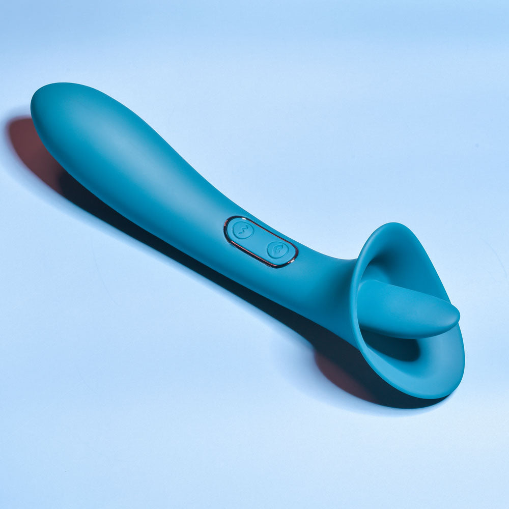 Playboy Pleasure TRUE INDULGENCE - Teal 21.3 cm USB Rechargeable Vibrator with Flicking Tip Playboy Pleasure