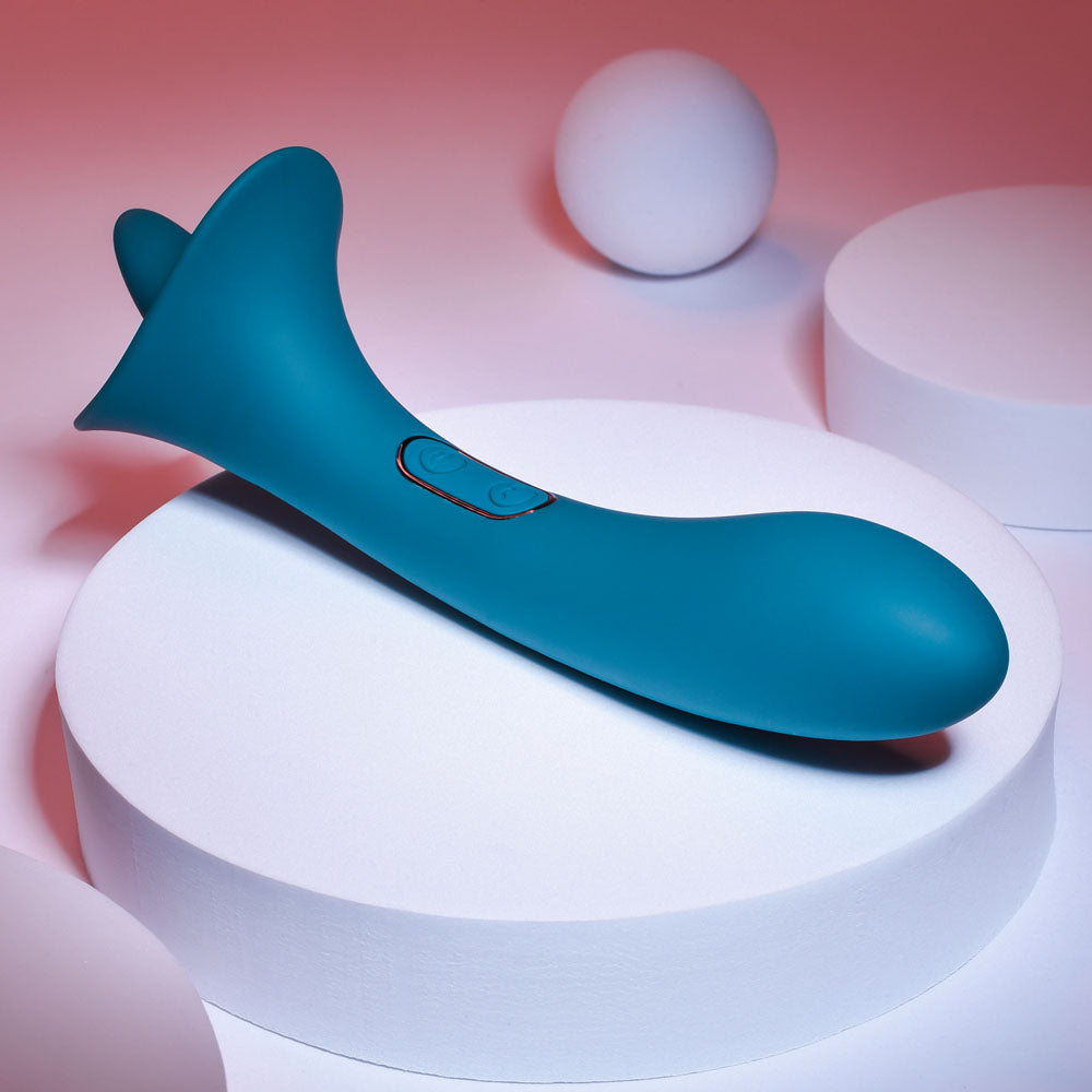 Playboy Pleasure TRUE INDULGENCE - Teal 21.3 cm USB Rechargeable Vibrator with Flicking Tip Playboy Pleasure