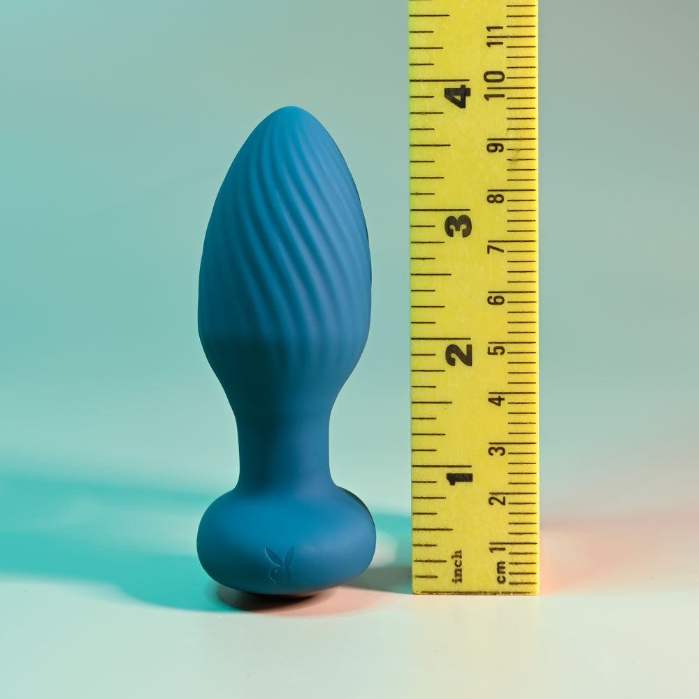 Playboy Pleasure SPINNING TAIL TEASER - Blue 9.7 cm USB Rechargeable Vibrating & Rotating Butt Plug with Wireless Remote Playboy Pleasure