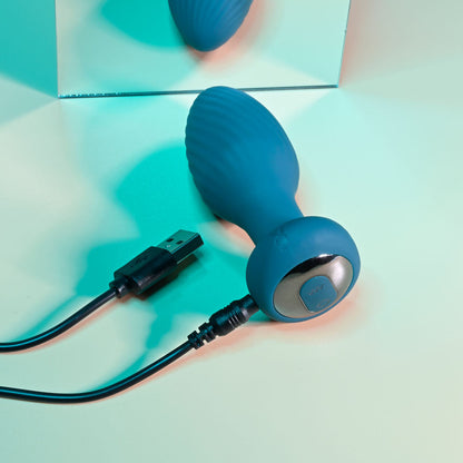 Playboy Pleasure SPINNING TAIL TEASER - Blue 9.7 cm USB Rechargeable Vibrating & Rotating Butt Plug with Wireless Remote Playboy Pleasure