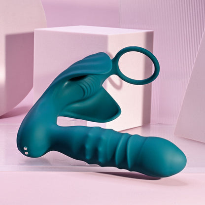 Playboy Pleasure BRING IT ON - Teal USB Rechargeable Thrusting Anal Plug with Cock Ring Playboy Pleasure