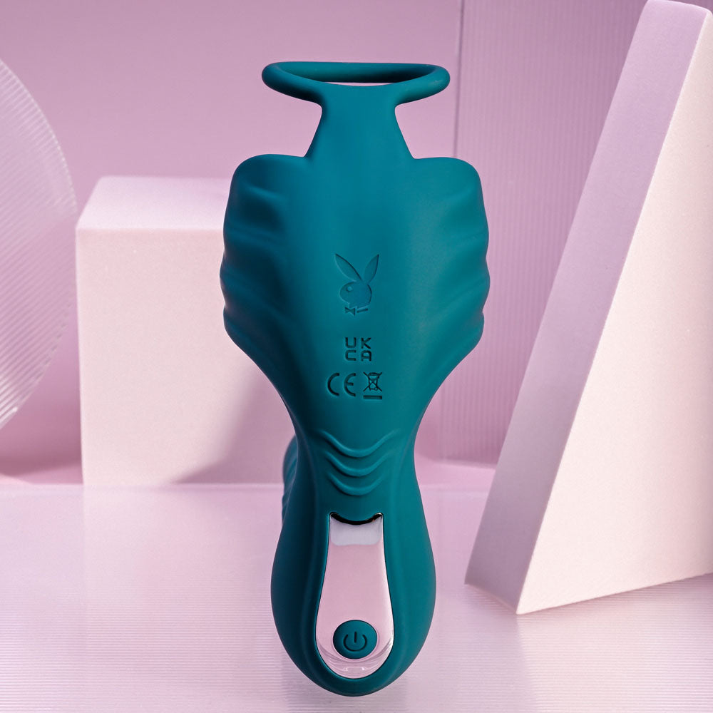 Playboy Pleasure BRING IT ON - Teal USB Rechargeable Thrusting Anal Plug with Cock Ring Playboy Pleasure