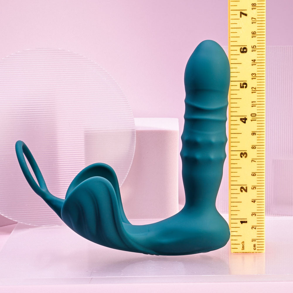 Playboy Pleasure BRING IT ON - Teal USB Rechargeable Thrusting Anal Plug with Cock Ring Playboy Pleasure