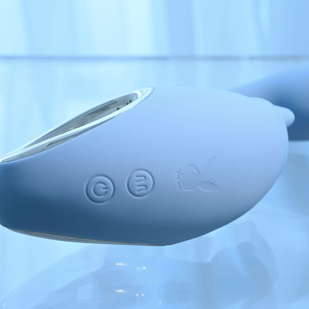 Playboy Pleasure SAPPHIRE SKY - Blue 21.6 cm USB Rechargeable Vibrator with Double Tongue Stimulator Playboy Pleasure