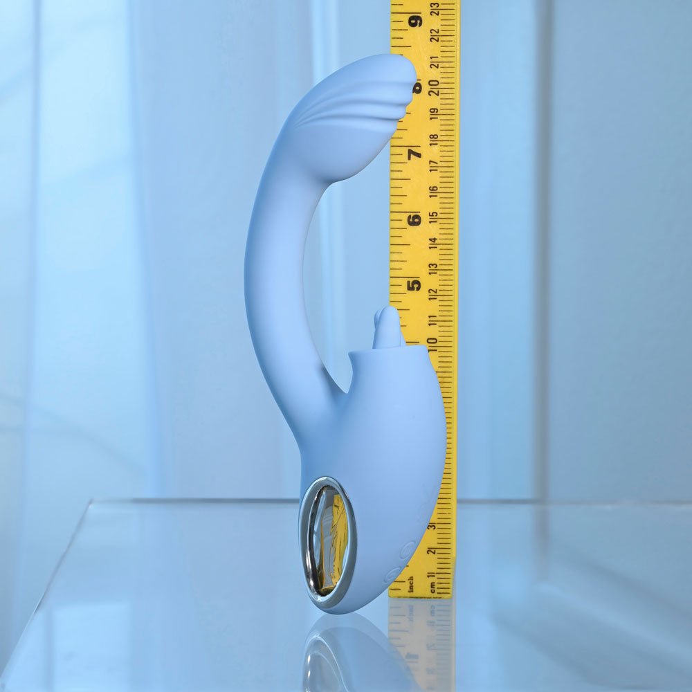 Playboy Pleasure SAPPHIRE SKY - Blue 21.6 cm USB Rechargeable Vibrator with Double Tongue Stimulator Playboy Pleasure
