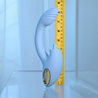Playboy Pleasure SAPPHIRE SKY - Blue 21.6 cm USB Rechargeable Vibrator with Double Tongue Stimulator Playboy Pleasure