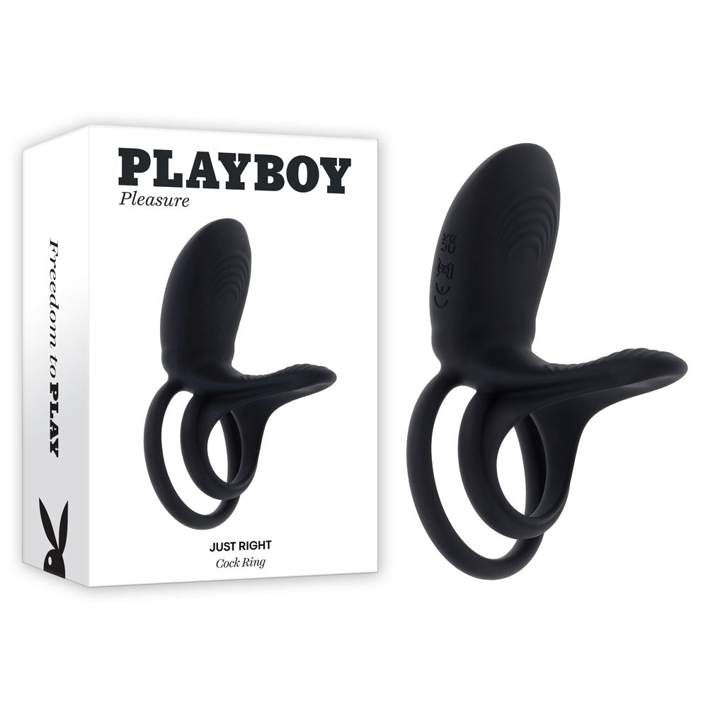 Playboy Pleasure JUST RIGHT - Black USB Rechargeable Vibrating Cock & Balls Rings Playboy Pleasure