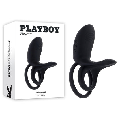 Playboy Pleasure JUST RIGHT - Black USB Rechargeable Vibrating Cock & Balls Rings Playboy Pleasure