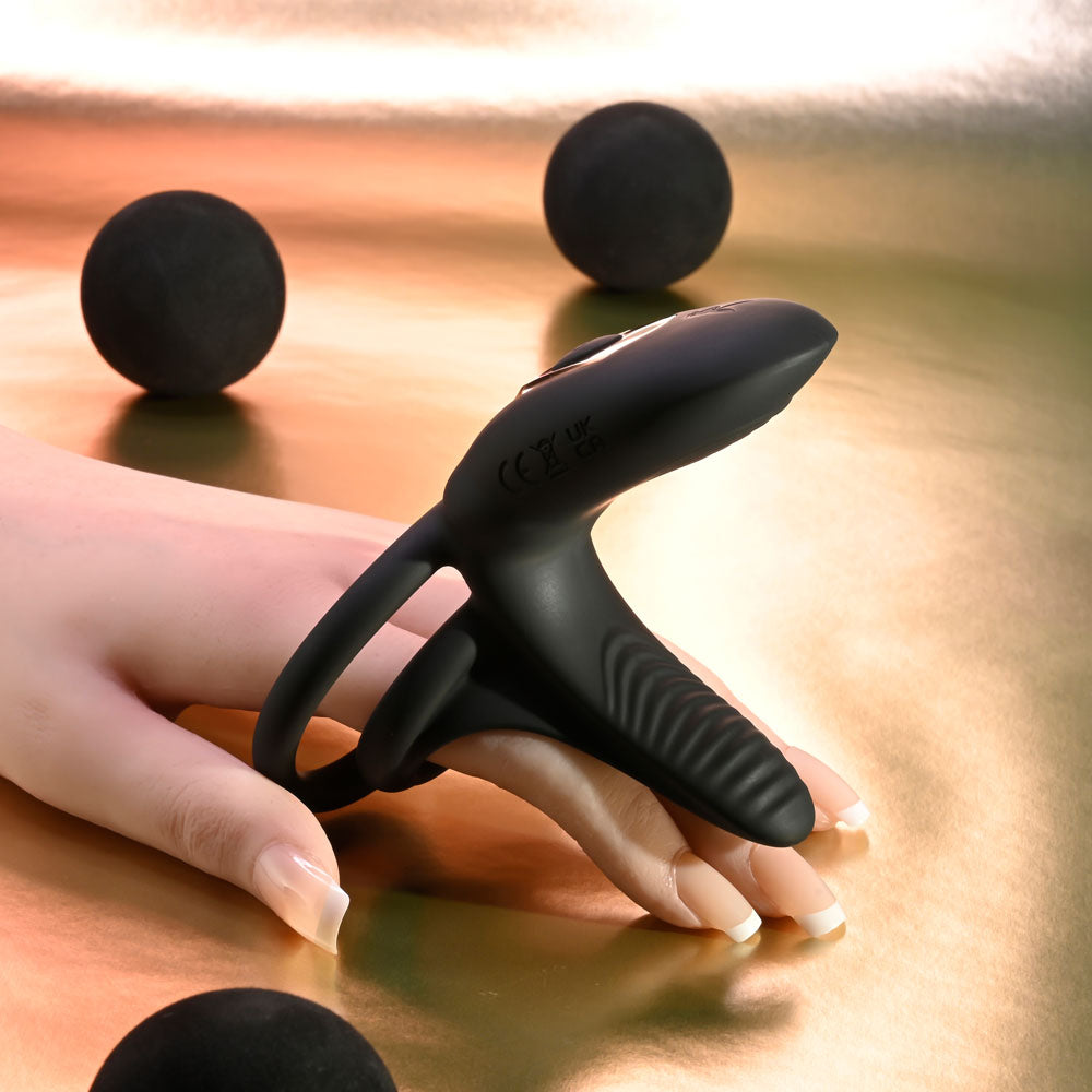 Playboy Pleasure JUST RIGHT - Black USB Rechargeable Vibrating Cock & Balls Rings Playboy Pleasure