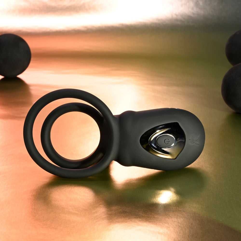 Playboy Pleasure JUST RIGHT - Black USB Rechargeable Vibrating Cock & Balls Rings Playboy Pleasure