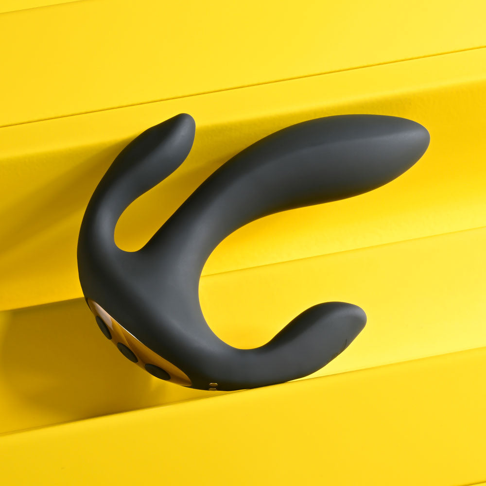 Playboy Pleasure TRIPLE THREAT - Black USB Rechargeable Triple Probe Vibrator Playboy Pleasure