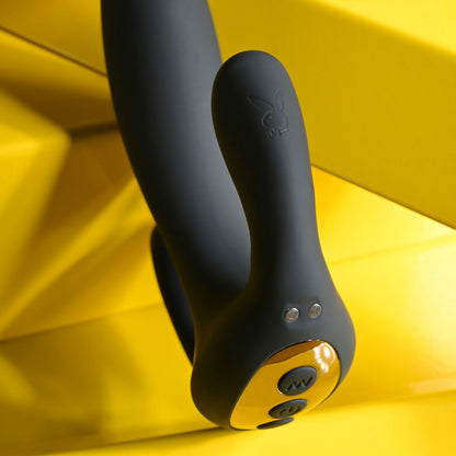 Playboy Pleasure TRIPLE THREAT - Black USB Rechargeable Triple Probe Vibrator Playboy Pleasure