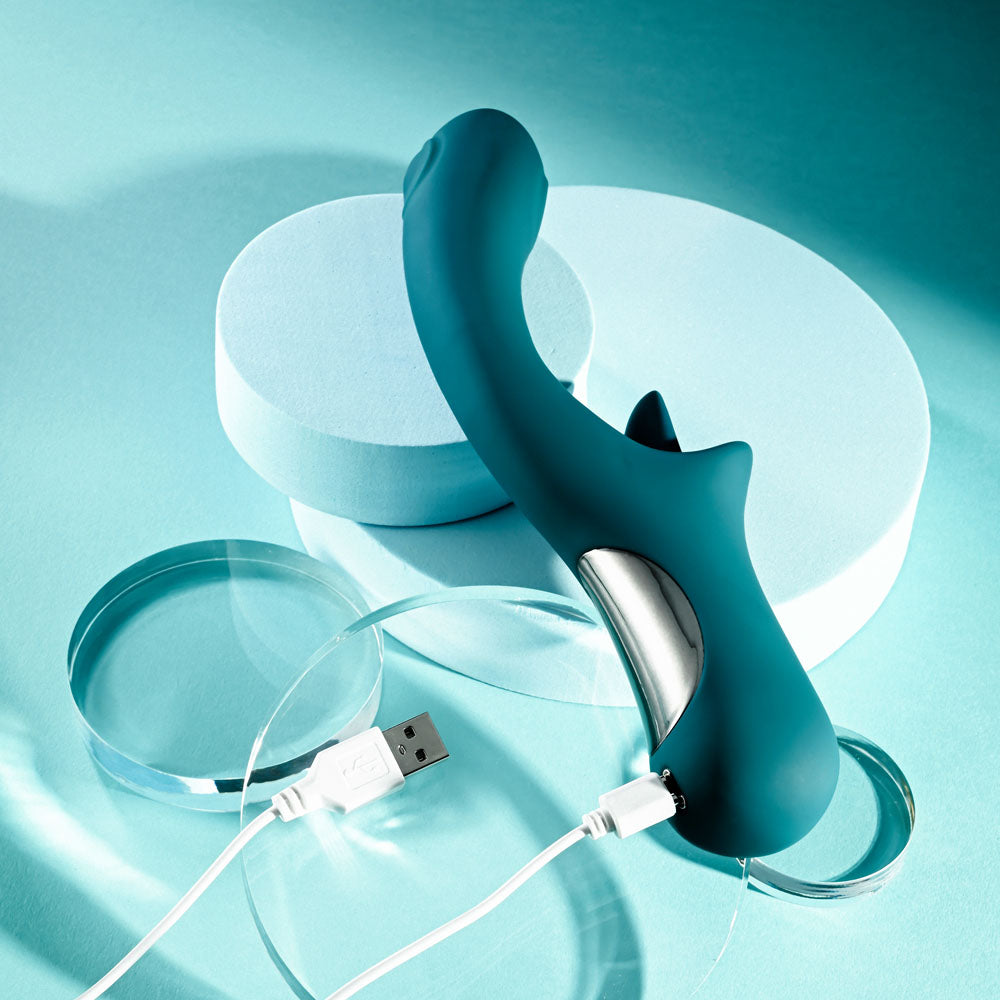 Playboy Pleasure HARMONY - Blue 22.9 cm USB Rechargeable Vibrator with Clitoral Flicker Playboy Pleasure