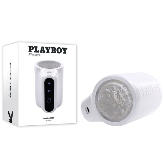 Playboy Pleasure SPIN DOCTOR - White USB Rechargeable Vibrating & Spinning Stroker Club X