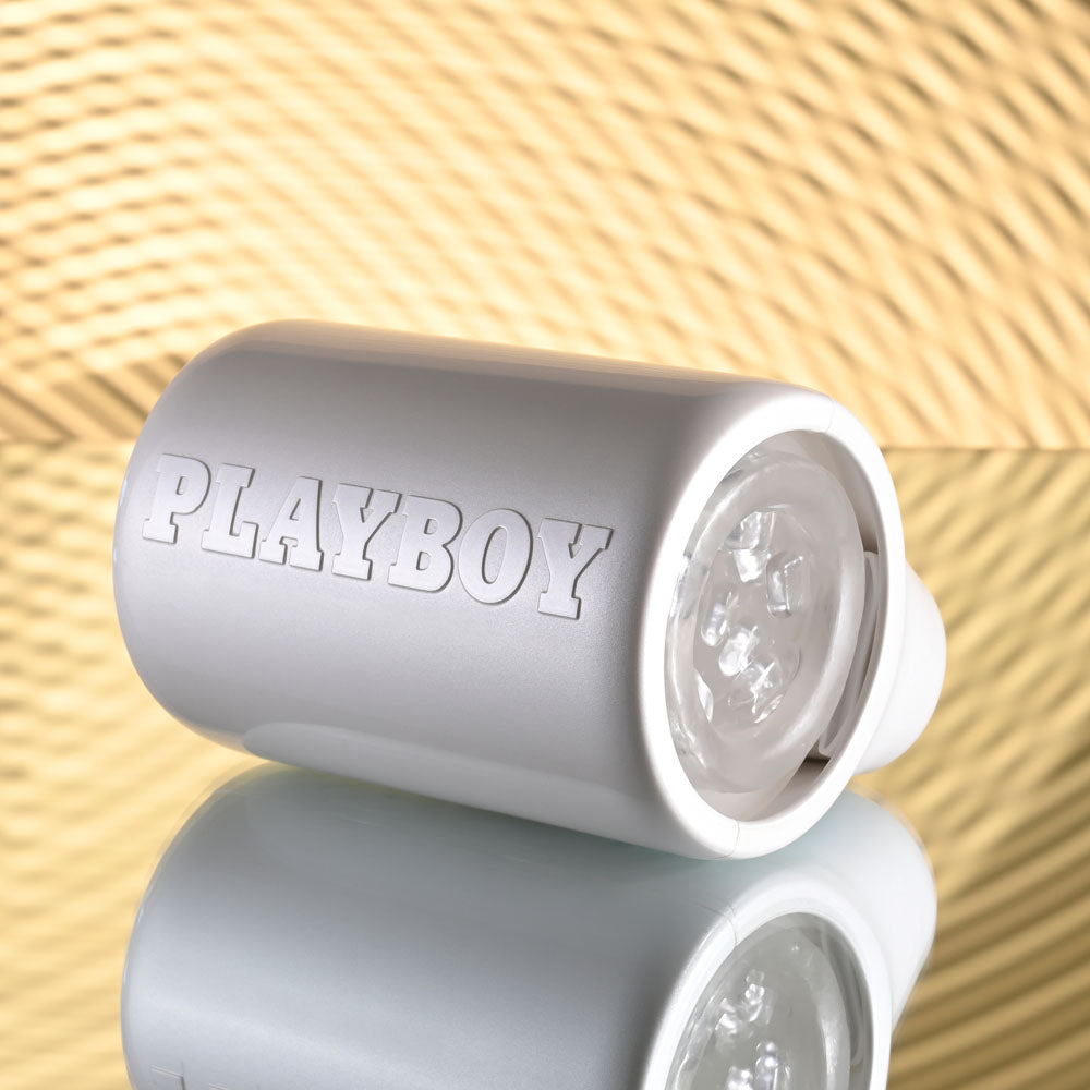 Playboy Pleasure SPIN DOCTOR - White USB Rechargeable Vibrating & Spinning Stroker Club X