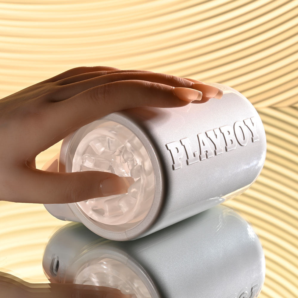 Playboy Pleasure SPIN DOCTOR - White USB Rechargeable Vibrating & Spinning Stroker Club X