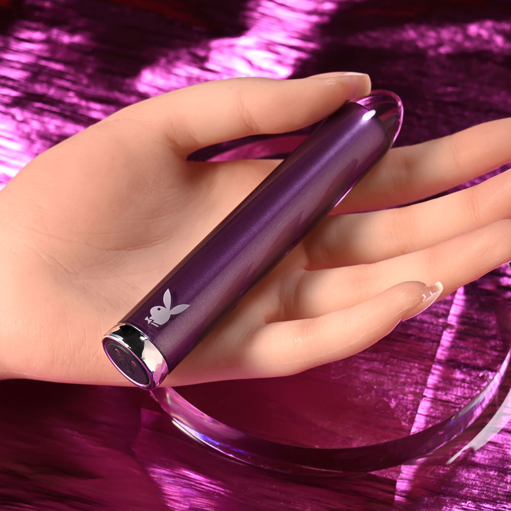 Playboy Pleasure AMETHYST - Purple 12.4 cm USB Rechargeable Glass Tipped Mini Vibrator Playboy Pleasure