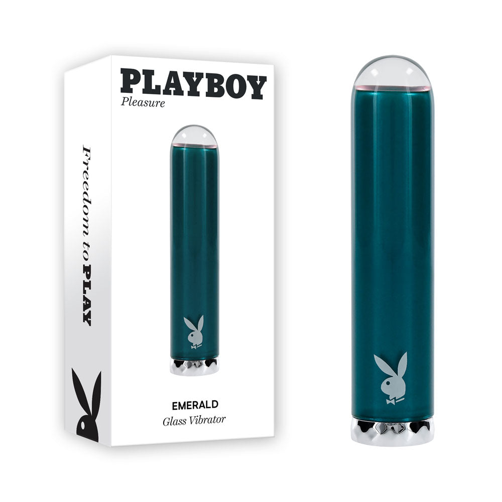Playboy Pleasure EMERALD - Blue 9.1 cm USB Rechargeable Glass Tipped Bullet Playboy Pleasure