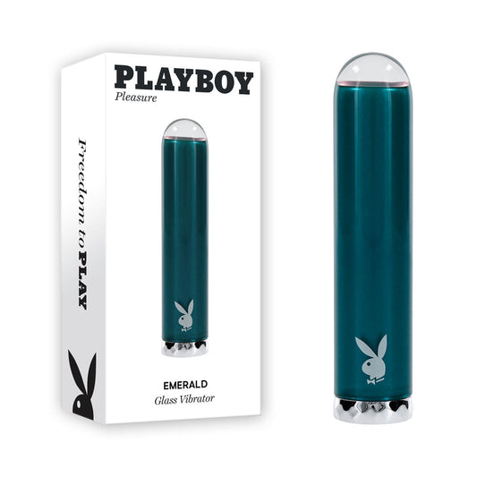 Playboy Pleasure EMERALD - Blue 9.1 cm USB Rechargeable Glass Tipped Bullet Playboy Pleasure