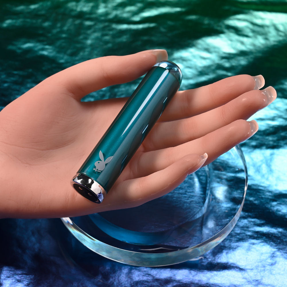 Playboy Pleasure EMERALD - Blue 9.1 cm USB Rechargeable Glass Tipped Bullet Playboy Pleasure