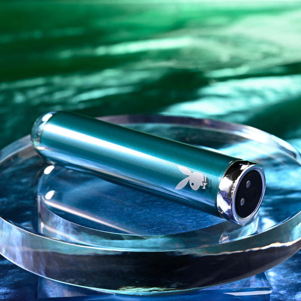 Playboy Pleasure EMERALD - Blue 9.1 cm USB Rechargeable Glass Tipped Bullet Playboy Pleasure