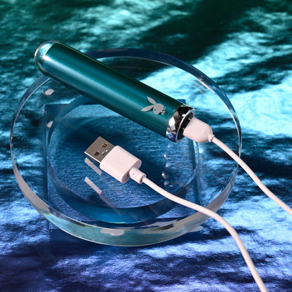 Playboy Pleasure EMERALD - Blue 9.1 cm USB Rechargeable Glass Tipped Bullet Playboy Pleasure